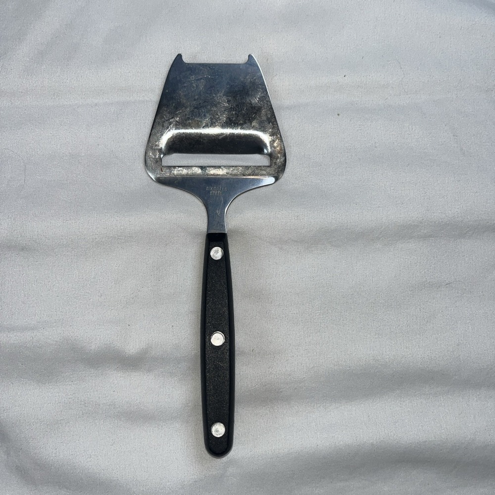 Vintage Stainless Steel 7.5" Cheese Slicer Planer Knife‎ Fork Wood Handle
